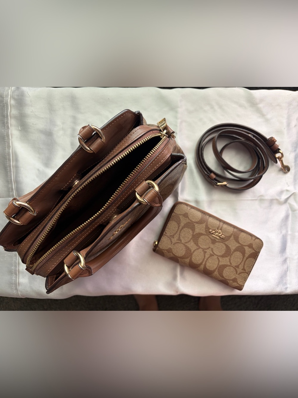 Coach Brown Signature Canvas Satchel with Matching Wallet - Picture 3 of 4